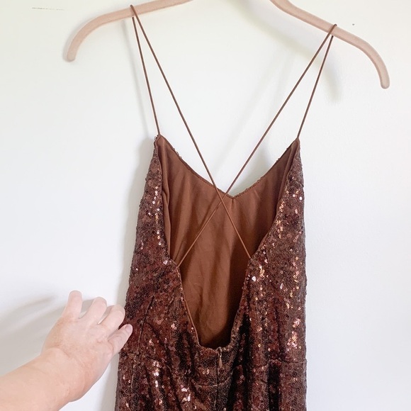 Nasty Gal “Don’t Cross Me” Brown Sequin Dress Y2K NYE - Picture 6 of 8